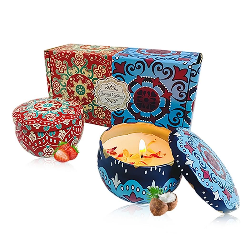 Соевый воск Растение Сушеные цветы Ароматические свечи Набор из двух штук Подарочная коробка Свадебный комплимент Ручной работы Подарок на день рождения Ароматические свечи