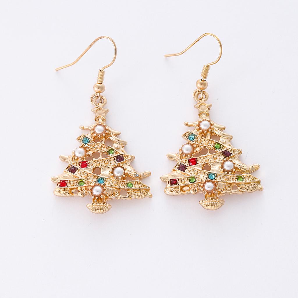 Chic Christmas Tree Earrings With Pearls And Colorful Crystals Minimalist Elegant Studs For Women Unique Holiday Jewelry Gift