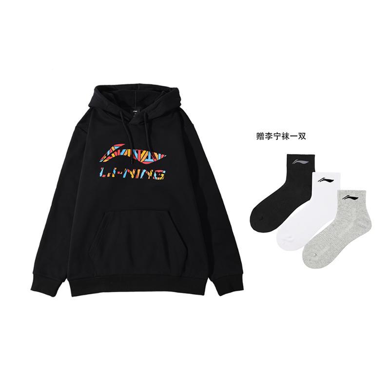 Li Ning Спортивная Модная Коллекция Многоцветный Логотип-Буква Свободный Покрой На Флисовой Подкладке Принт Толстовка с Капюшоном и Длинными Рукавами YWDT337-1
