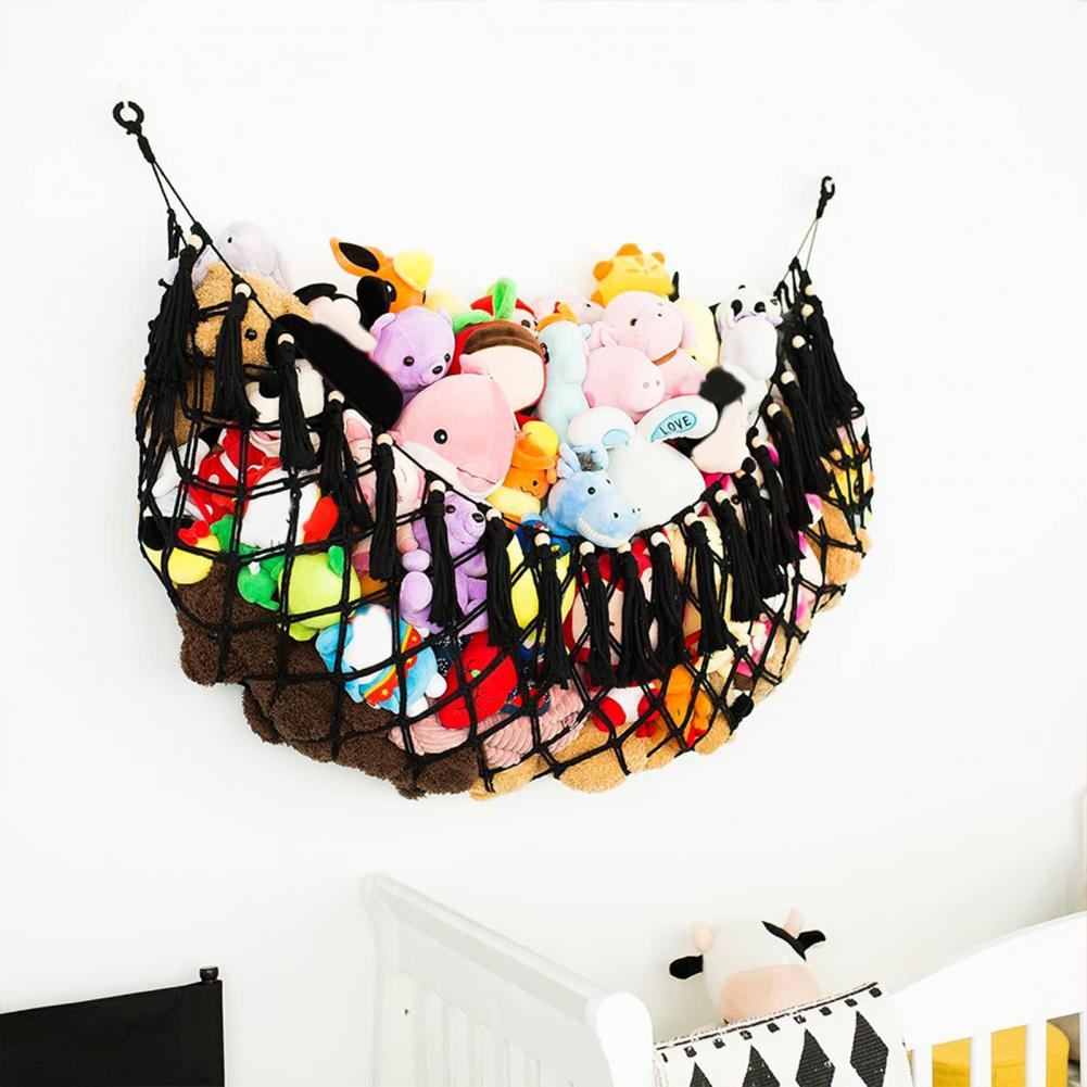 Extra Hanging Net Boho Handmade Cotton Rope Plush Toy Wall Hanging Net with Tassels Extra Organizer for Kids for Playroom