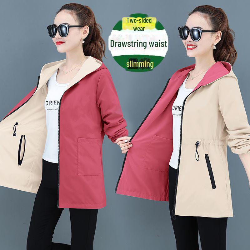 Женская двухсторонняя ветровка 2024 года: Средняя длина, повседневный корейский стиль, свободный крой, для весны и осени
