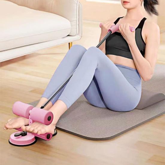 Sit-up Assistant Bar with Resistance Band Indoor Abdominal Core Training Sit-up Foot Holder with Dual Suction Cups Home Gym Exercise Equipment