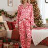 Женский шелковый пижамный комплект в рождественском стиле - Топ с длинным рукавом и брюки