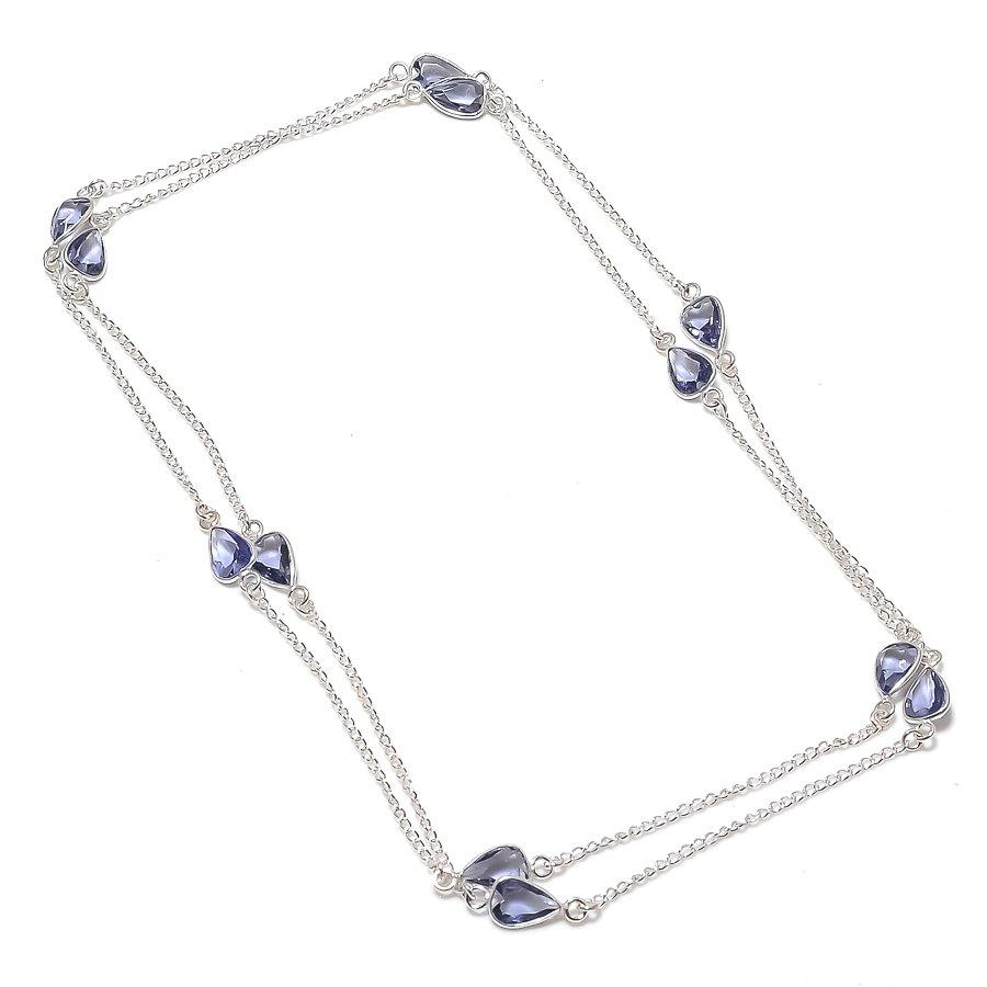 Натуральный аметист Камень драгоценный Ручная работа 925 стерлинговое серебро Ювелирное изделие Ожерелье 18" ASN-5989