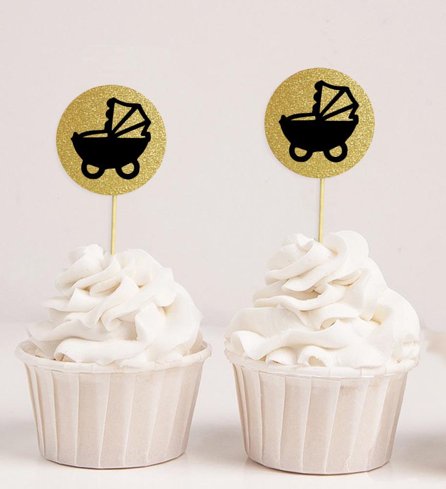 Darling Souvenir Baby Pram Baby Shower Cupcake Toppers Dessert Decorations - Pack Of
