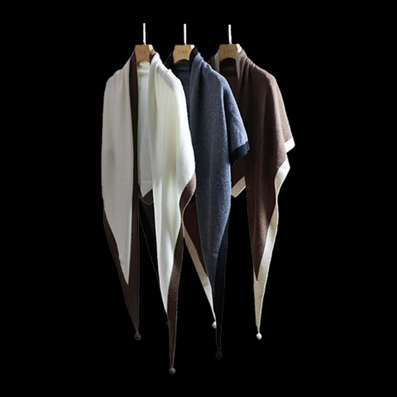 Lu Dahua Women's 100% Cashmere Triangle Shawl with Pom-Poms