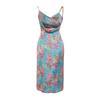 Multi Colored Floral Printed Satin Dress