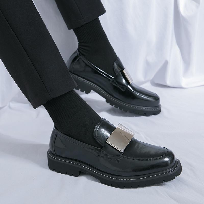 Внешняя торговля новая весенне-осенняя мужская обувь большого размера на платформе лоферы глянцевый металл деловой джентльмен обувь на одной педали деловая кожаная обувь
