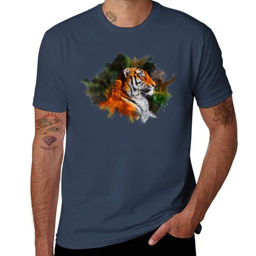 Watercolor Inspired Tiger Big Cat Design Tshirt Plus Size Comfort Fit Tee