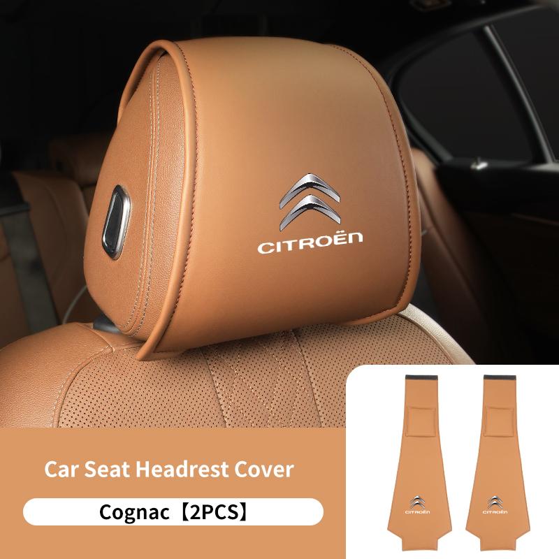 DBGO4 2PCS Leather Car Seat Headrest Protective Cover Accessories For Citroen C4 C3 C5 C2 Berlingo Celysee Cactus Picasso Saxo Grand