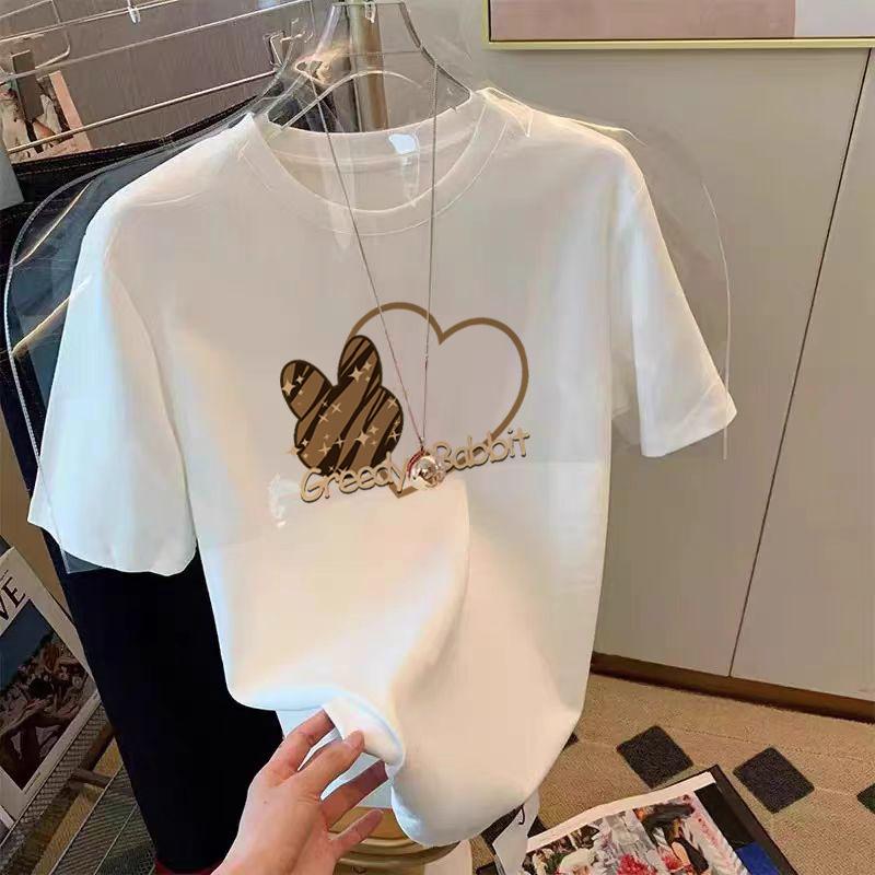 Fashionable Shoulder Pure Cotton Black Short-sleeved T-shirt for Women's Summer New Loose Letter Printing Versatile Top Shirt