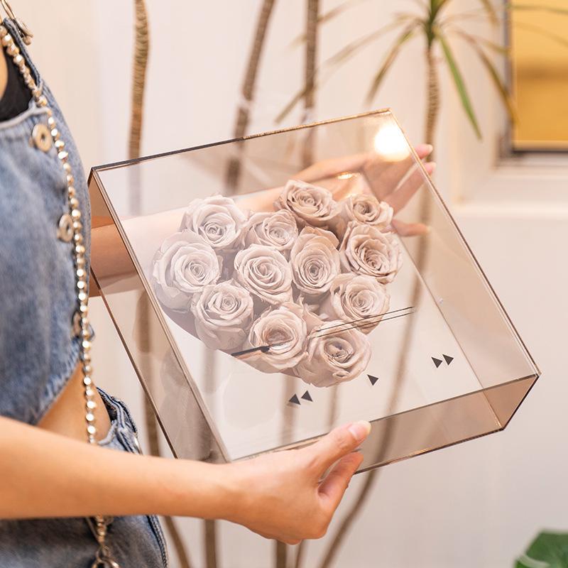 Custom Portable Transparent Acrylic Flower Gift Box