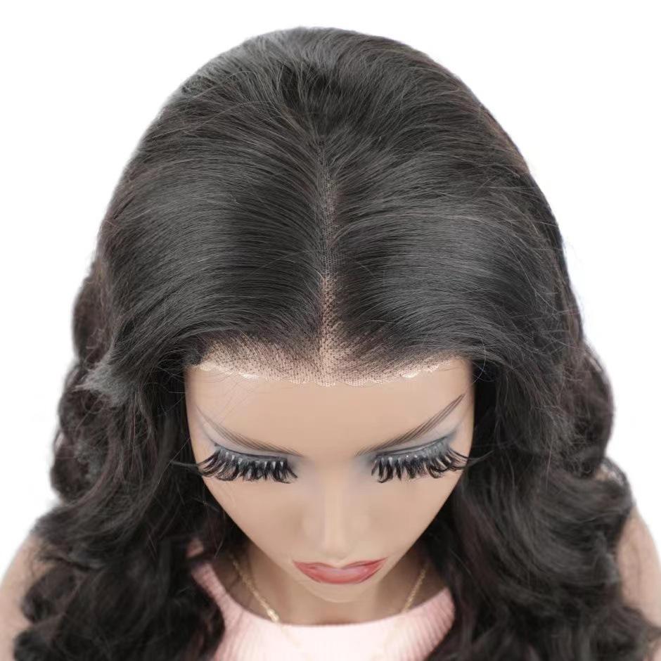European and American ladies front lace wig medium deep black big wavy long curly hair lace wig headgear wigs