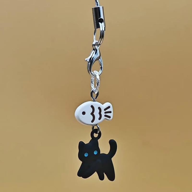 Милый брелок с черным котом, мультяшная цепочка для мобильного телефона, подвеска для камеры, декоративная цепочка для сумки, кавайный брелок