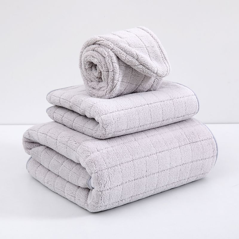 Checkered Bath Towel Coral Velvet Thickened Absorbent Towel Washing Face Towel Soft and Not Easy To Face Loss Household Quick-Drying Large Bath Towel