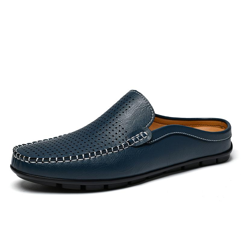 Модная летняя обувь-слипоны, мужские тапочки из натуральной кожи, дышащая мужская повседневная ленивая обувь, удобные лоферы, стильные мюли-мокасины
