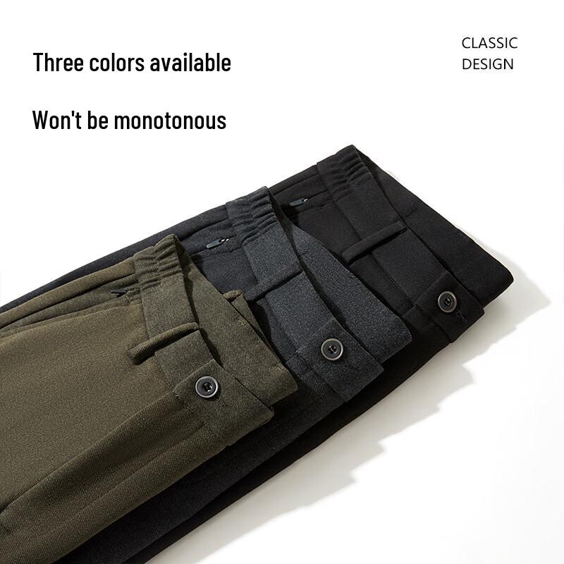 JOW Men's Wool Blend Business Casual Straight-Leg Trousers