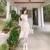 Design sense irregular bubble sleeve dress summer square collar waist thin holiday style princess dress