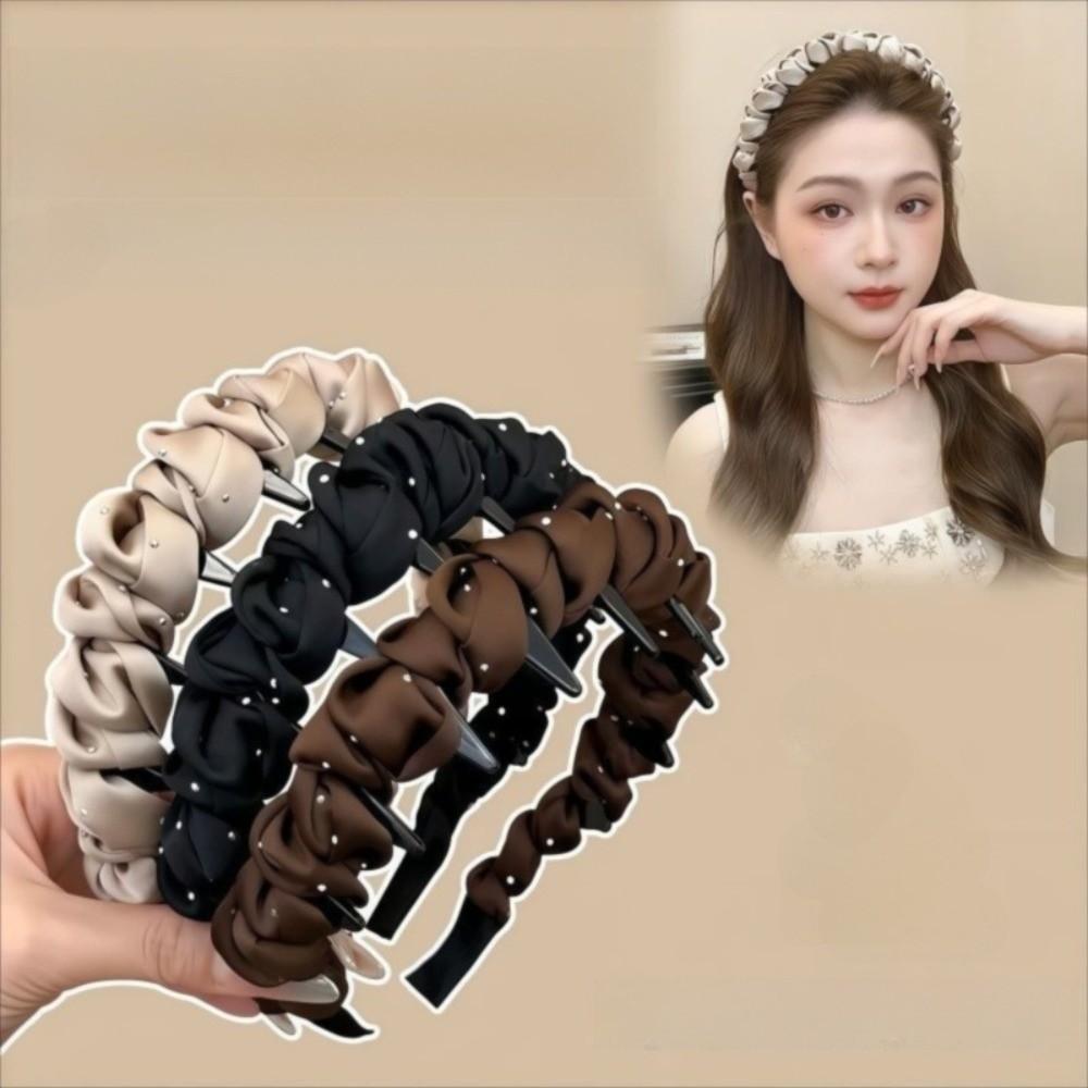 Satins Material Rhinestones Toothed Headband Adjustable Non-slip Hair Band Daily
