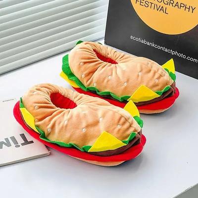 Модные тапочки-гамбургеры для пар, мужские дизайнерские забавные тапочки, удобные, мягкие, теплые, мужские тапочки, зимние меховые тапочки для дома