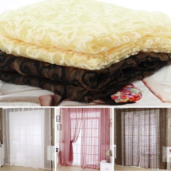Romantic Floral Vine Pattern Tulle Door Window Curtain Drape Panel Sheer Valance