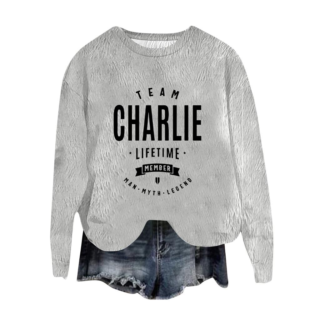 Women's Fashion Round Neck Pullover Top Long Sleeve Tee Printed Sweatshirt