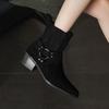 Мода 2025 Новая кожаная обувь Женская Натуральная Квадратный носок Высокий каблук Ботильоны Толстый квадратный каблук Слипоны Западные сапоги Ковбойские сапоги Женские