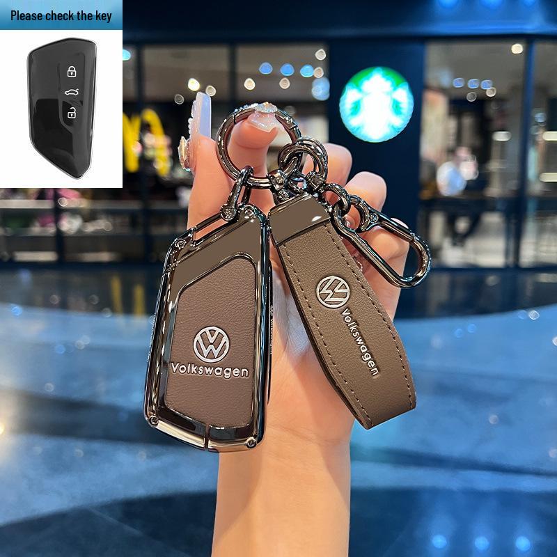 Чехол для ключей Volkswagen для Teramont, ID3, Tayron, ID4, Golf 8, Lamando - Металлическая и кожаная оболочка.