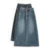Ретро Джинсовая Длинная Юбка с Завышенной Талией и Облегающим Силуэтом для Женщин на Лето Тонкая Новый Стиль Маленькая Свободная А-силуэта Юбка для Бедер