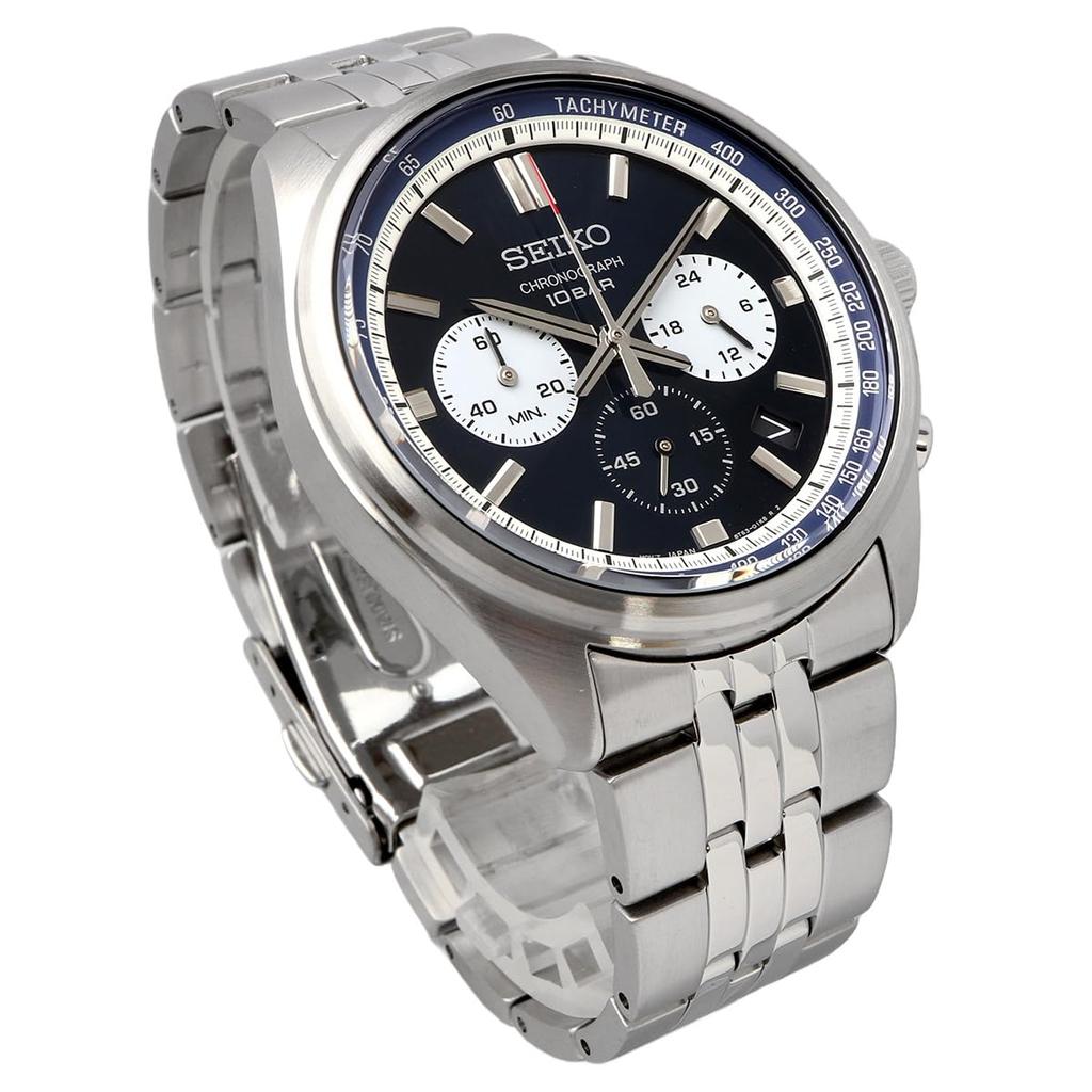 Seiko Кварцевые часы с хронографом Модель SSB427P1 Серебристый Синий Циферблат Нержавеющая сталь 10 ATM Дизайн