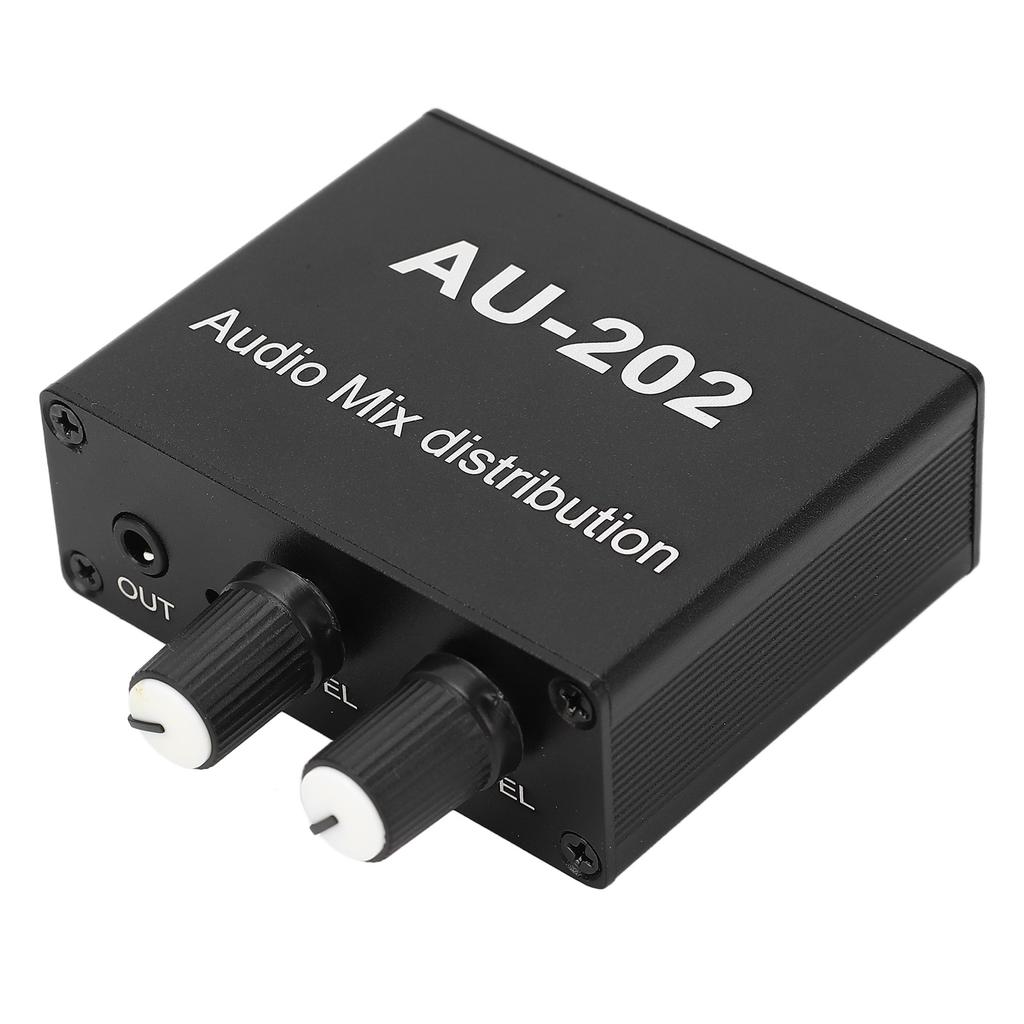 Stereo Mixer Audio Distributor 2 Input 2 Output 3.5mm Jack Plug and Play Aluminum Alloy Audio Mix Amplifier