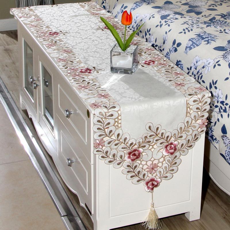 Tablecloth Embroidered Table Runner Gauze Flower Translucent Floral Lace Decor