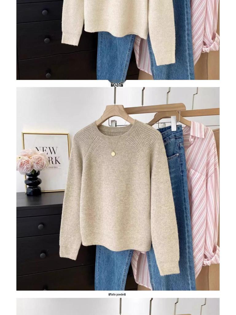 Женский трикотаж с рукавами реглан и круглым вырезом - Свитер для многослойности Осень/Зима 2025, Топ в ленивом стиле