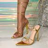 Fashion Liyke Sexy Ankle Cross Strap Sandals Women Banquet Party Shoes Narrow Band Pointed Open Toe Gold High Heels Gladiator Sandalias