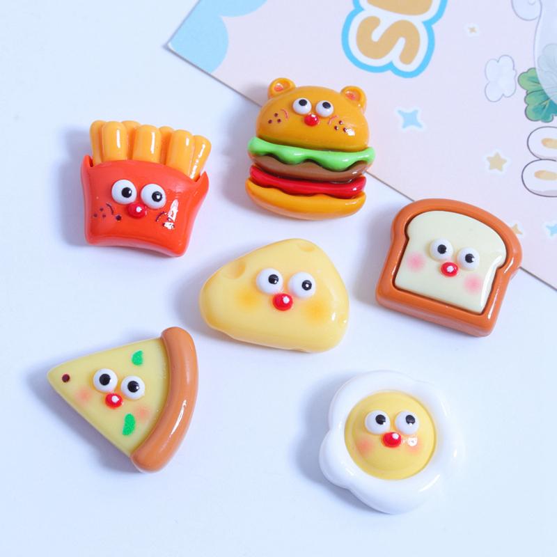 10 Pcs New Cute Cartoon Pizza, French Fries, Hamburgers Series Resin Scrapbook Diy Jewelry Children Gift Hairpin Accessories A57