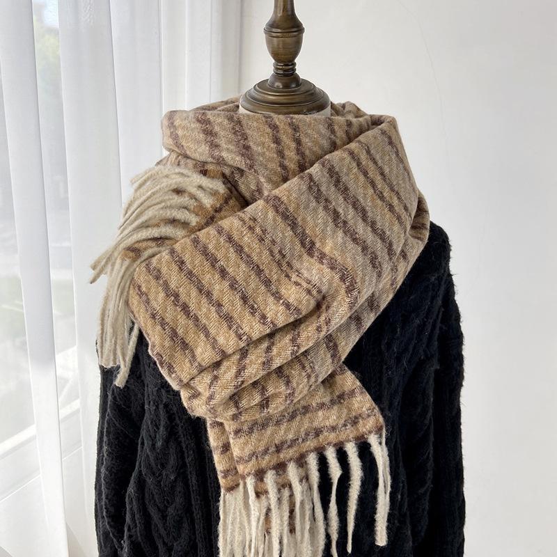 Женский Зимний Ретро Вязаный Шарф Платок Женский Мужской Повседневный Полосатый С Кисточками Теплый Шарф Женский Мужской Накидка Шаль Унисекс Новый Корейский