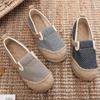 Fashion Women Striped Linen Canvas Flat Shoes Vegan Hemp Comfortable Ladies Casual Espadrilles Loafers Grey Blue 2024