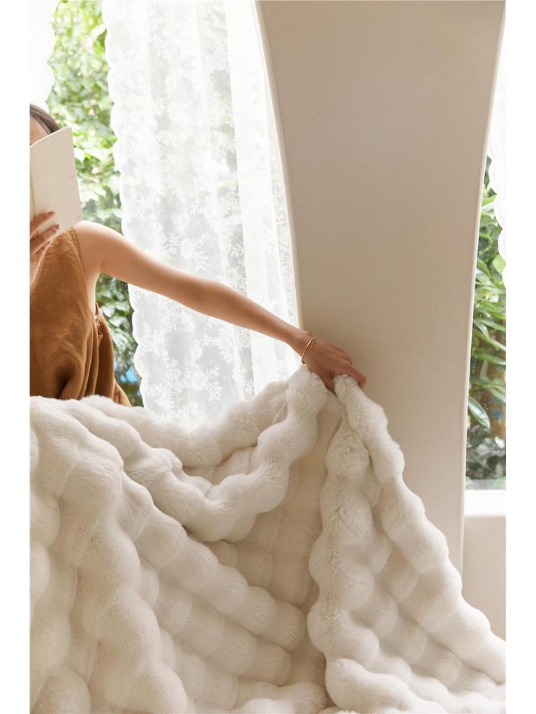 Элегантный двухслойный плюшевый плед «Пузырчатый кролик» - Уютный плед для сна, дивана и шаль