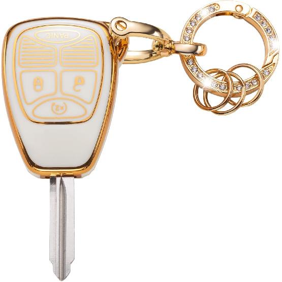 Gematay for Jeep Key Fob Cover with Keychain, Key Shell Cover Holder Compatible with Jeep Wrangler Compass 2007-2018/Dodge Ram Durango Smart Key Fob,