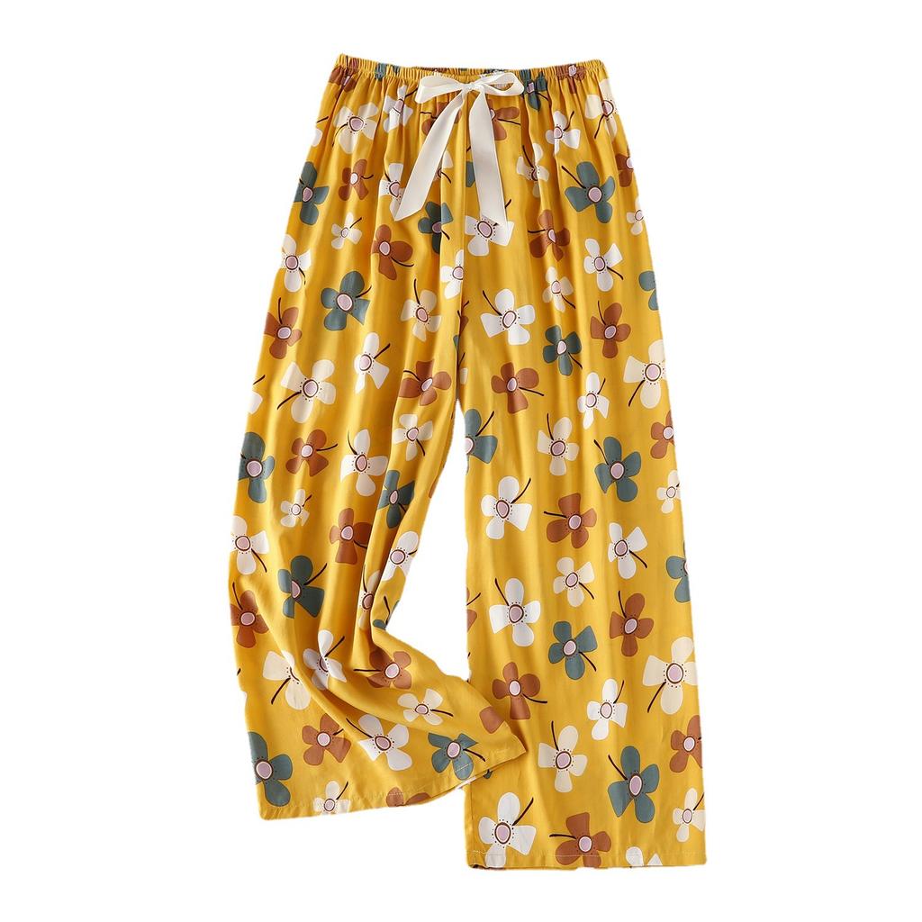 Весенние и летние тонкие домашние брюки, женские милые повседневные брюки с цветочным принтом, которые можно носить на улице, свободные домашние цельные пижамные брюки