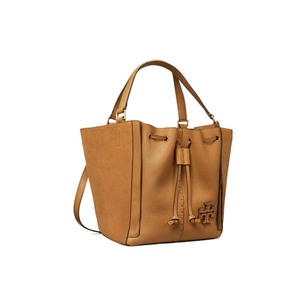 Tory Burch Tb McGraw Drawstring Suede Bucket Tote Shopping Crossbody Handbag Medium Women tote Tiramisu-Brown 88135-227