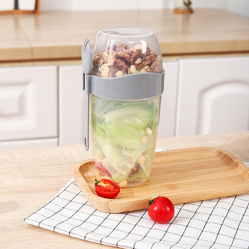 Чашка для завтрака, фруктов, овсянки, йогурта, салата с крышкой, ложка, двухслойная портативная чашка для хранения еды для фитнеса, снижения веса