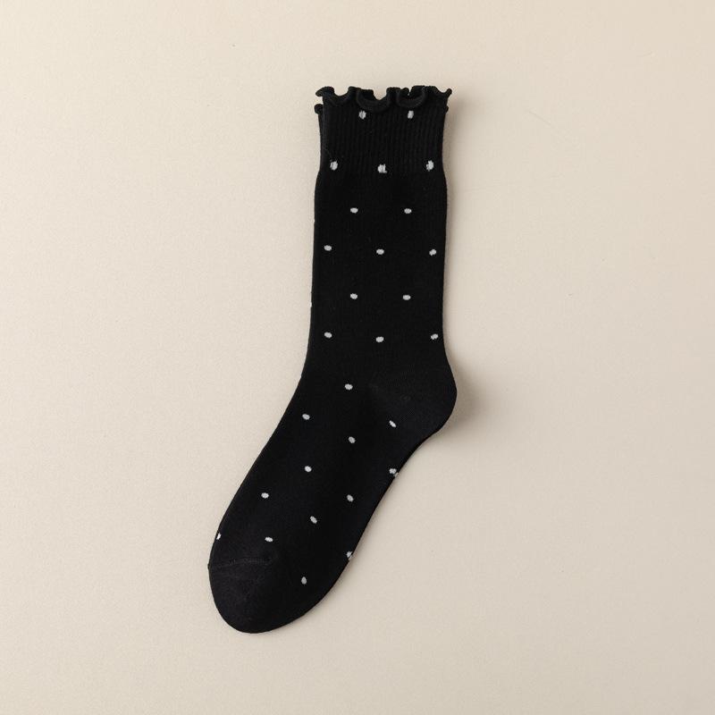 5/10 пар носков с фестончатым краем в форме ушей для женщин на весну-осень, в горошек, в стиле Instagram для девочек, милые носки до середины икры и носки-гольфы, впитывающие пот