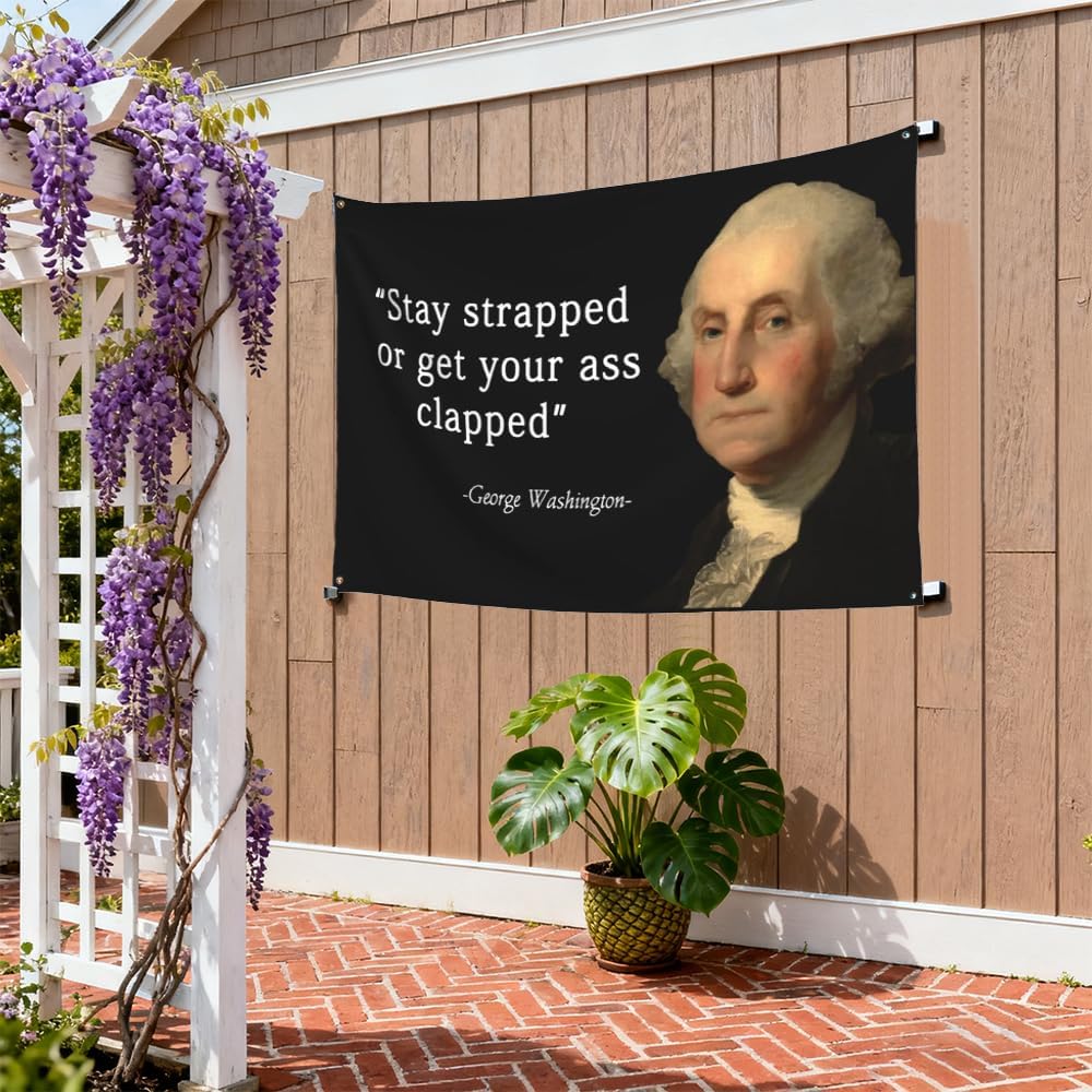 Funny Tapestry Stay Strapped or Get Your Ass Clapped Flag 3×5 Ft tapestry Funny Flags with Brass Grommets for DecorCollege Dorm Room Wall, Living