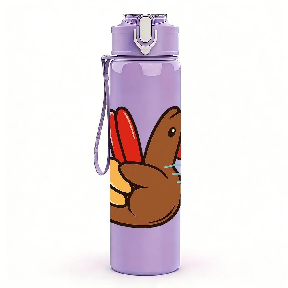 1PC Thanksgiving Turkey Cartoon 750ml Color Plastic Sports Water Bottle Leakproof Flip Straw Lid Suitable for Sports Office Home Use