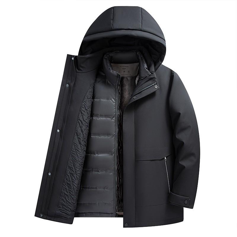 Mens Winter Down Jacket With Removable Faux Fur Trim 50% Goose Fill Lightweight Warm Outerwear Cold Weather