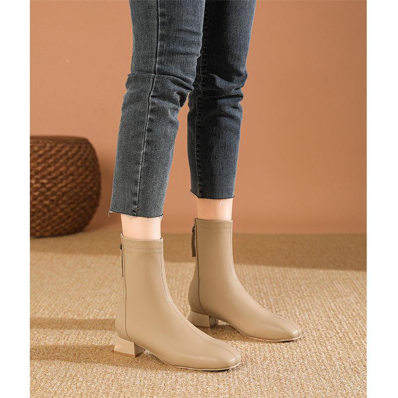 Французские маленькие короткие ботинки женские весенне-осенние одинарные ботинки 2024 новые на низком каблуке средней высоты темпераментный квадратный носок толстый каблук тонкие ботинки