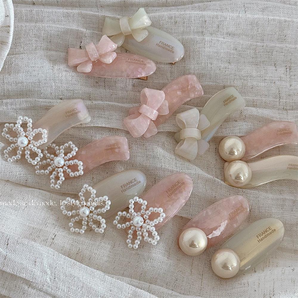 French Style Fashionable Hair Clips for Woman Tender Pink Acetate Pearl Alligator Clip Hair Ornament