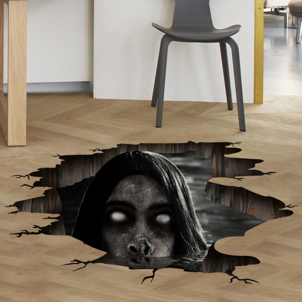 PVC Broken Design Wall Decal Realistic Door Sticker Halloween Ghost Wall Sticker Prank