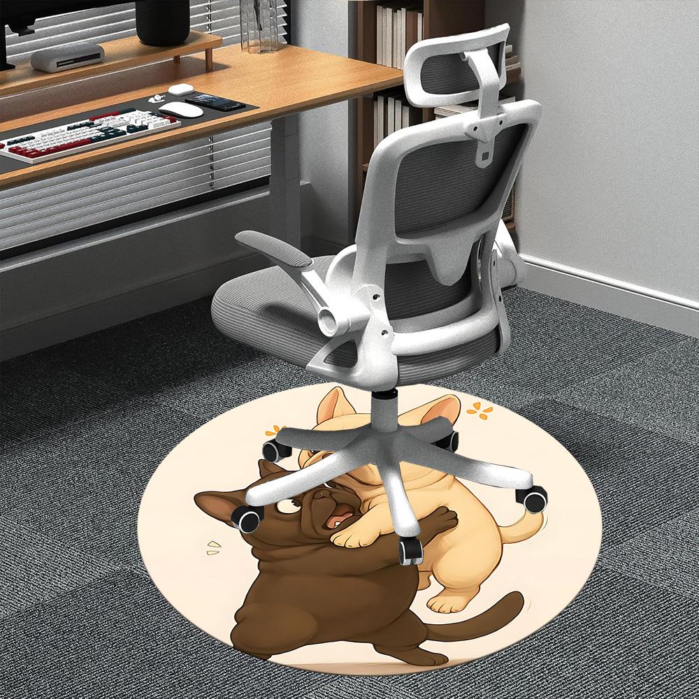 1PC Bulldog Playful Office Round Area Rug,  Mat Suitable ForOffice, Under Office Chairs Bedroom Living Room Home Decor, Room Deco